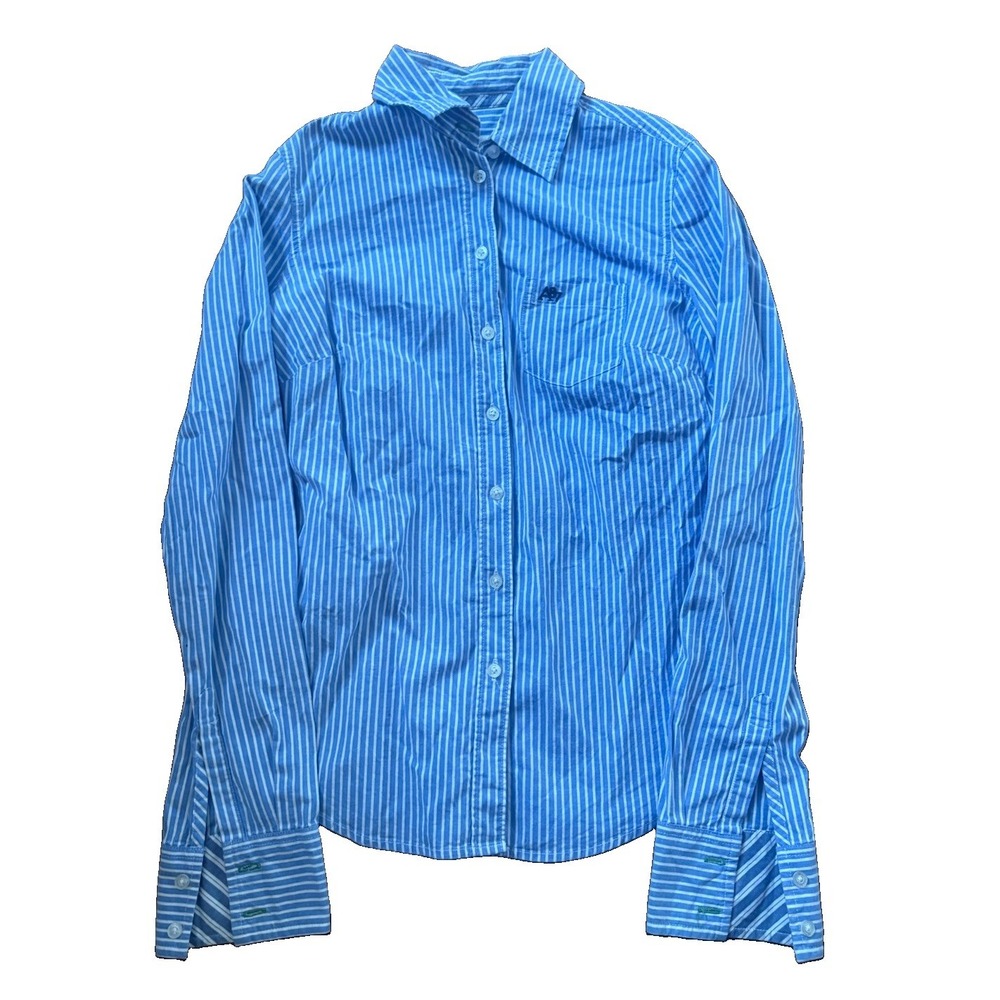 Aeropostale Blue White Stripe Button Down Shirt Womens XS Long Sleeve A87